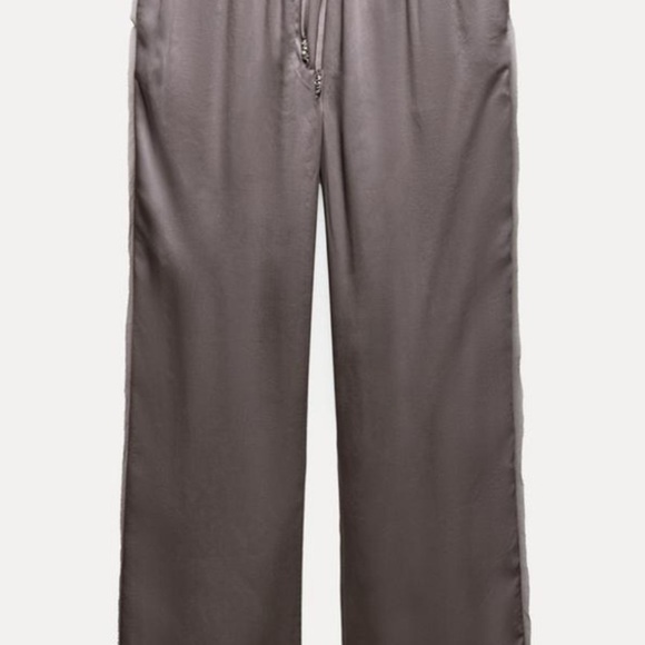 ZARA WOMAN EMBROIDERED GRAY SATIN EFFECT PANTS ZW COLLECTION SIZE XL NWT - Picture 7 of 9